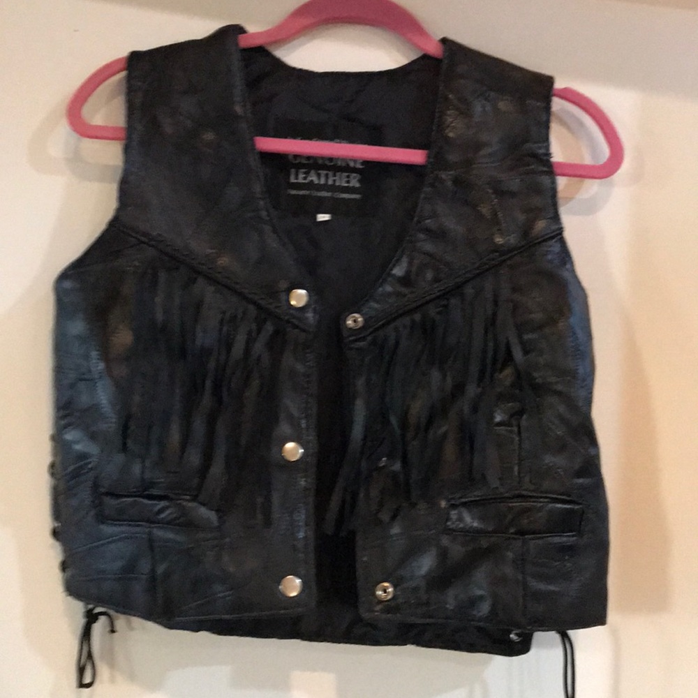 Black leather moto vest